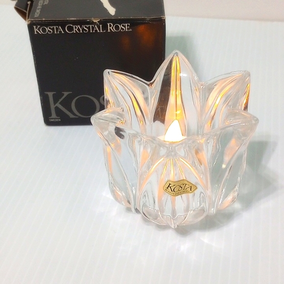 Vintage Kosta Boda Sweden Crystal Rose Candle Holder - Picture 1 of 9